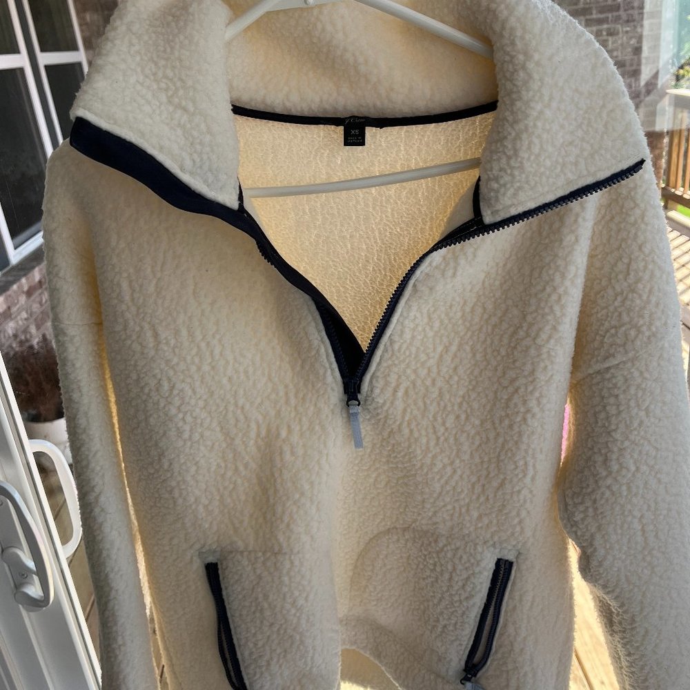 J.Crew Womens White fleece pullover jacket XS pop over fleece